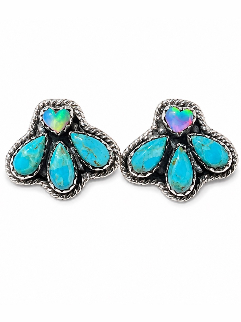 Turquoise Cluster Opal Sterling Silver Stud Earrings Southwest Western Boho